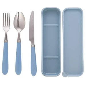 Stainless Steel Cutlery Set with Travel Case – 3 Pcs (Spoon, Fork, Knife) – Blue