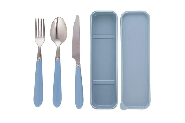 Stainless Steel Cutlery Set with Travel Case – 3 Pcs (Spoon, Fork, Knife) – Blue