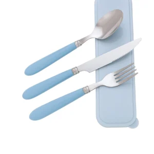 Stainless Steel Cutlery Set with Travel Case – 3 Pcs (Spoon, Fork, Knife) – Blue